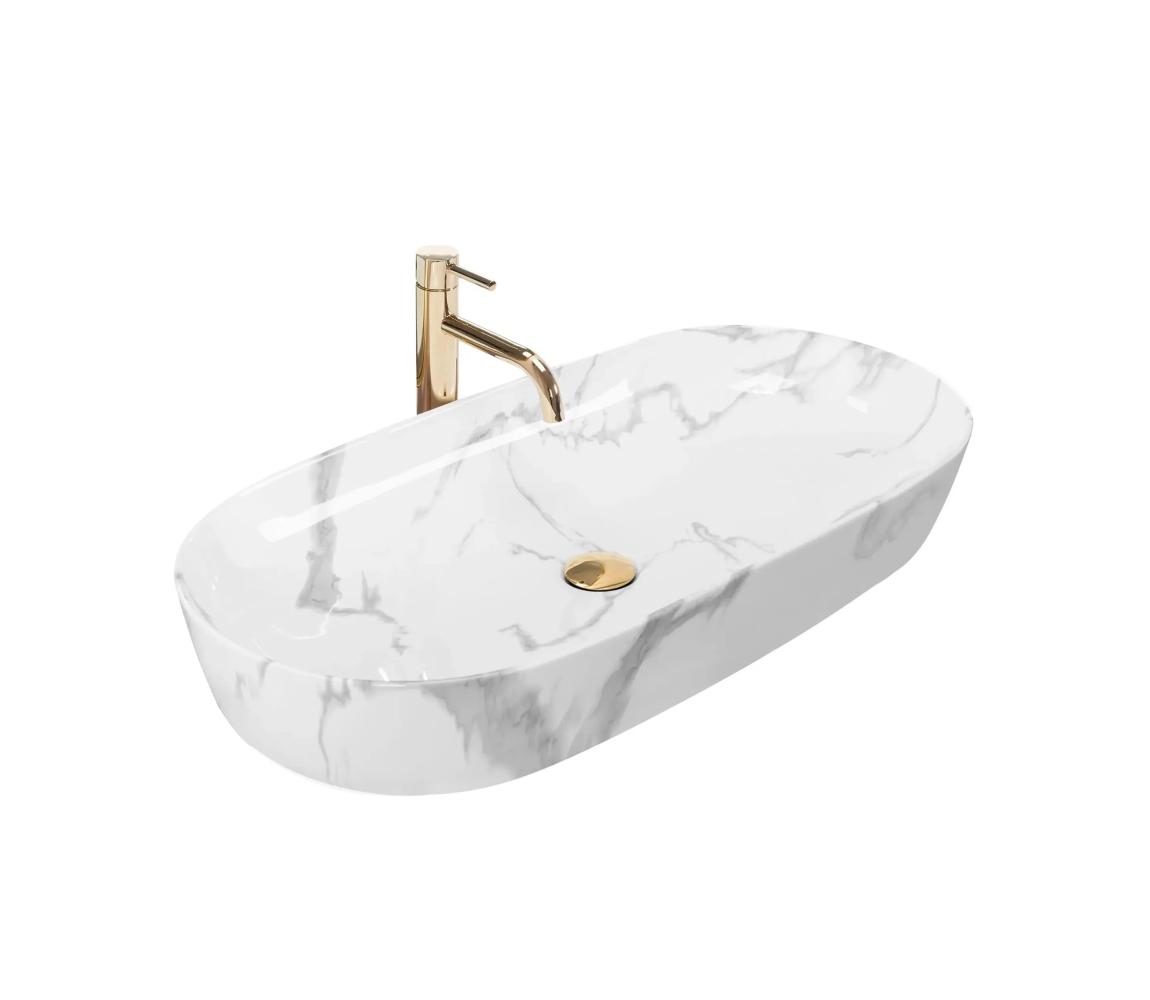 REA-U8403 - Umývadlo na dosku CLEO 41x81 cm, keramika / mramorový dekor REA-U8403