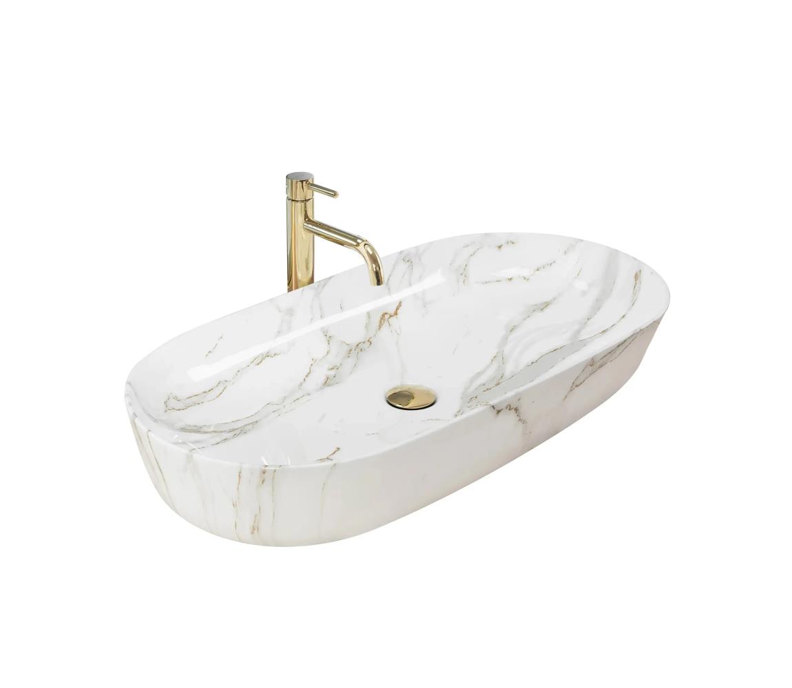 REA-U8404 - Umývadlo na dosku CLEO 41x81 cm keramika/biela/mramorový dekor REA-U8404