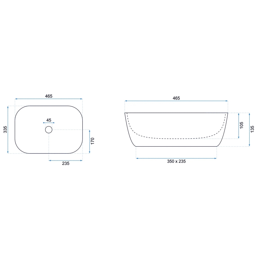 REA-U8470 - Umývadlo na dosku BELINDA 33,5x46,5 cm keramika/matná čierna