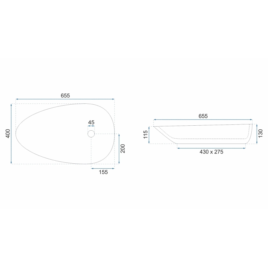 REA-U8537 - Umývadlo na dosku GRETA 40x65,5 cm keramika/lesklá biela