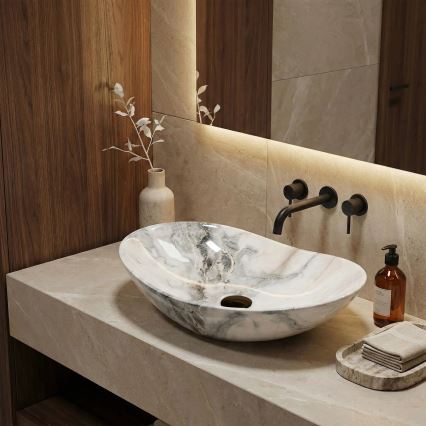REA-U8596 - Umývadlo na dosku ROYAL 36x62,5 cm keramika/biela/sivá/imitácia kameňa