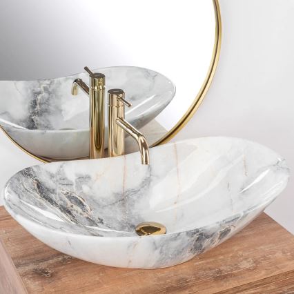 REA-U8596 - Umývadlo na dosku ROYAL 36x62,5 cm keramika/biela/sivá/imitácia kameňa