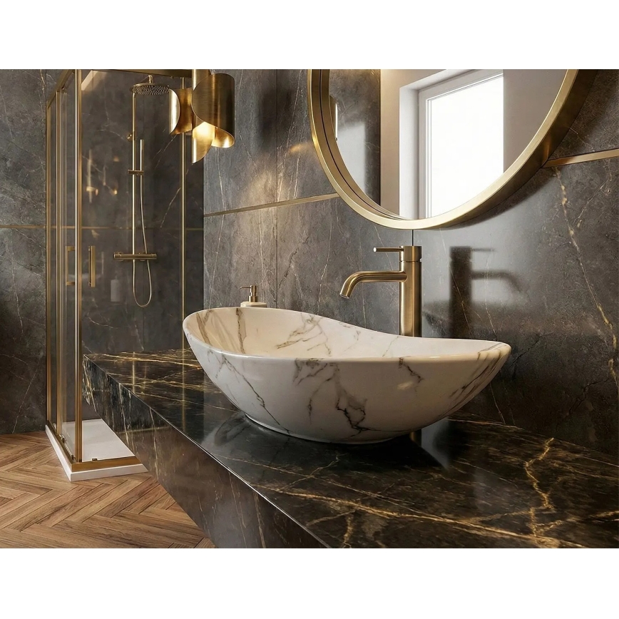 REA-U8598 - Umývadlo na dosku ROYAL 36x60,5 cm keramika/mramorový dekor