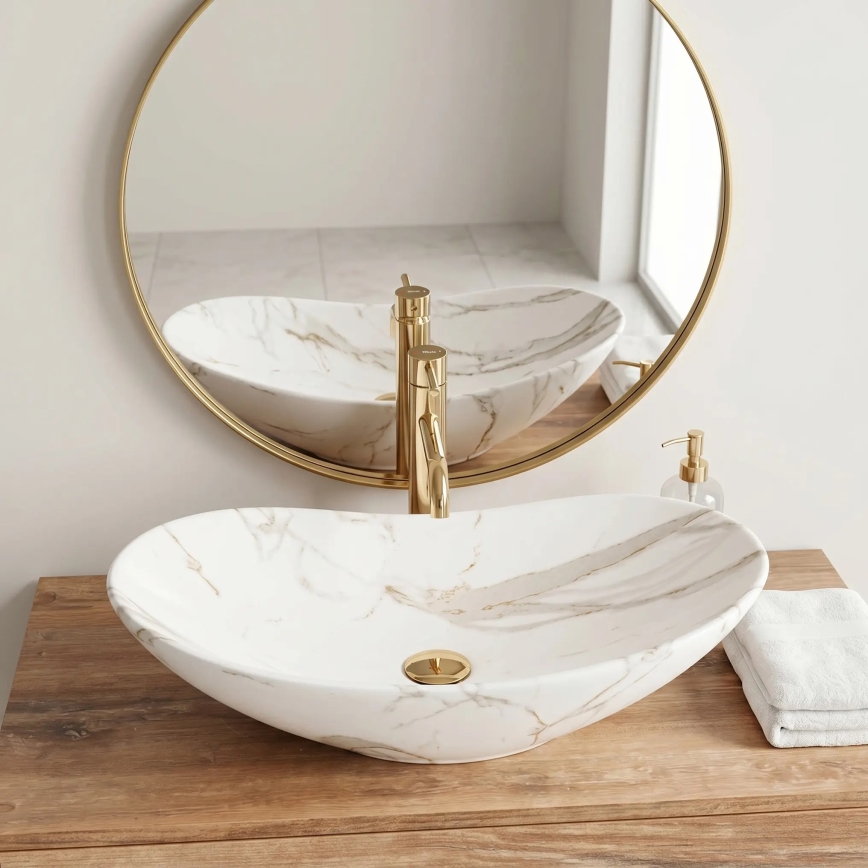 REA-U8598 - Umývadlo na dosku ROYAL 36x60,5 cm keramika/mramorový dekor