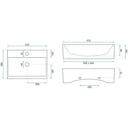 REA-U8701 - Umývadlo na dosku BONITA 36x51 cm keramika/lesklá biela