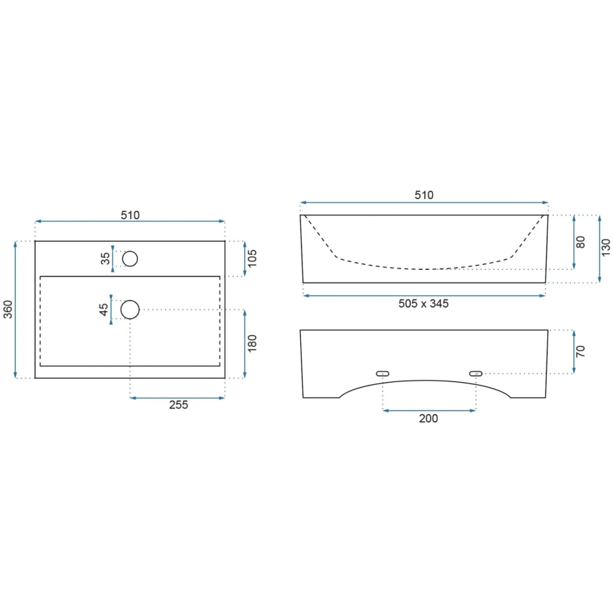 REA-U8701 - Umývadlo na dosku BONITA 36x51 cm keramika/lesklá biela