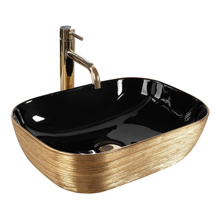 REA-U8780 - Umývadlo na dosku BELINDA 33x46,5 cm keramika/čierna/zlatá