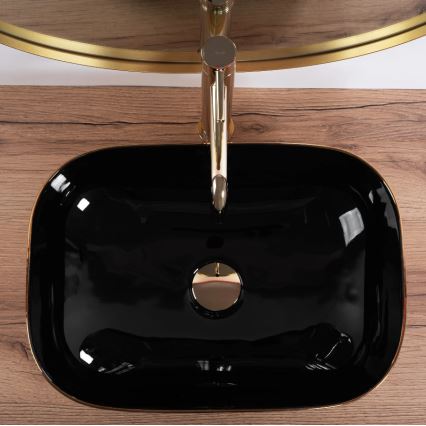 REA-U8780 - Umývadlo na dosku BELINDA 33x46,5 cm keramika/čierna/zlatá