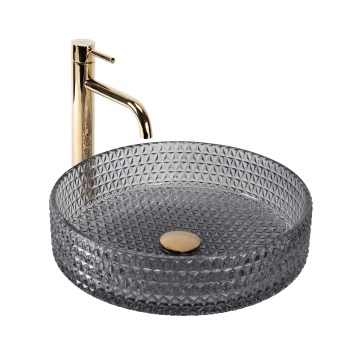 REA-U8880 - Umývadlo na dosku CRISTAL priemer 39 cm sklo/dymová sivá