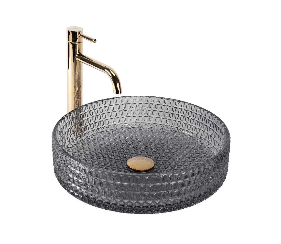 REA-U8880 - Umývadlo na dosku CRISTAL priemer 39 cm sklo/dymová sivá REA-U8880
