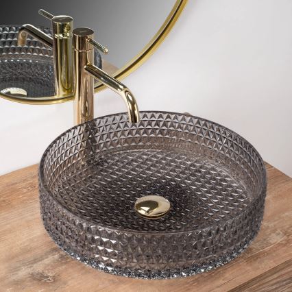 REA-U8880 - Umývadlo na dosku CRISTAL priemer 39 cm sklo/dymová sivá