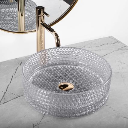 REA-U9615 - Umývadlo na dosku CRISTAL pr. 35,5 cm sklo/šedé