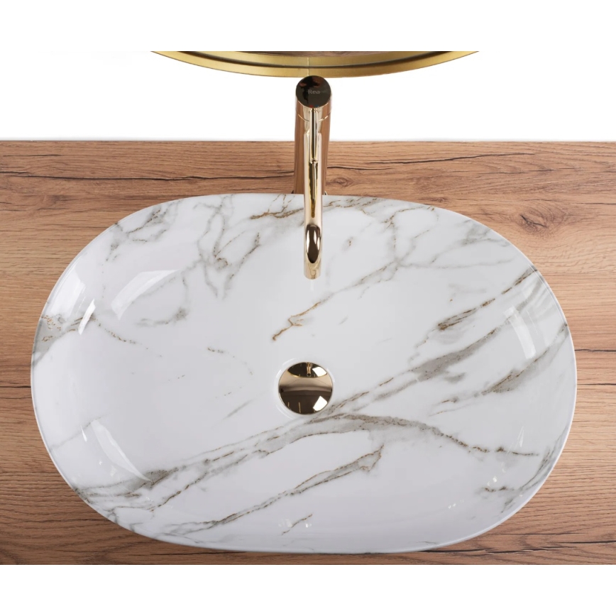 REA-U9656 - Umývadlo na dosku CLEO 41x60,5 cm keramika/mramorový dekor