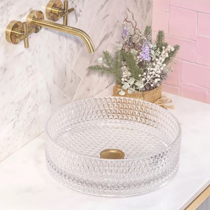 REA-U9670 - Umývadlo na dosku CRISTAL pr. 35,5 cm sklo/priehľadné