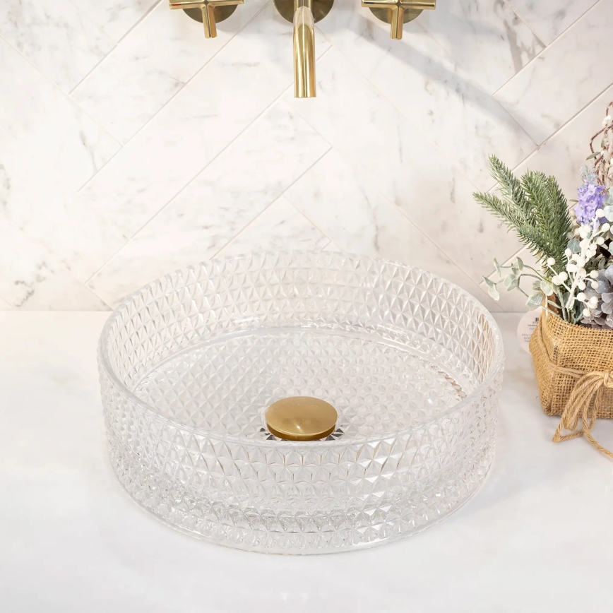 REA-U9670 - Umývadlo na dosku CRISTAL pr. 35,5 cm sklo/priehľadné