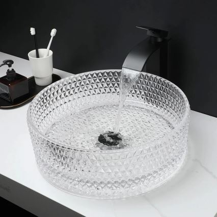REA-U9670 - Umývadlo na dosku CRISTAL pr. 35,5 cm sklo/priehľadné