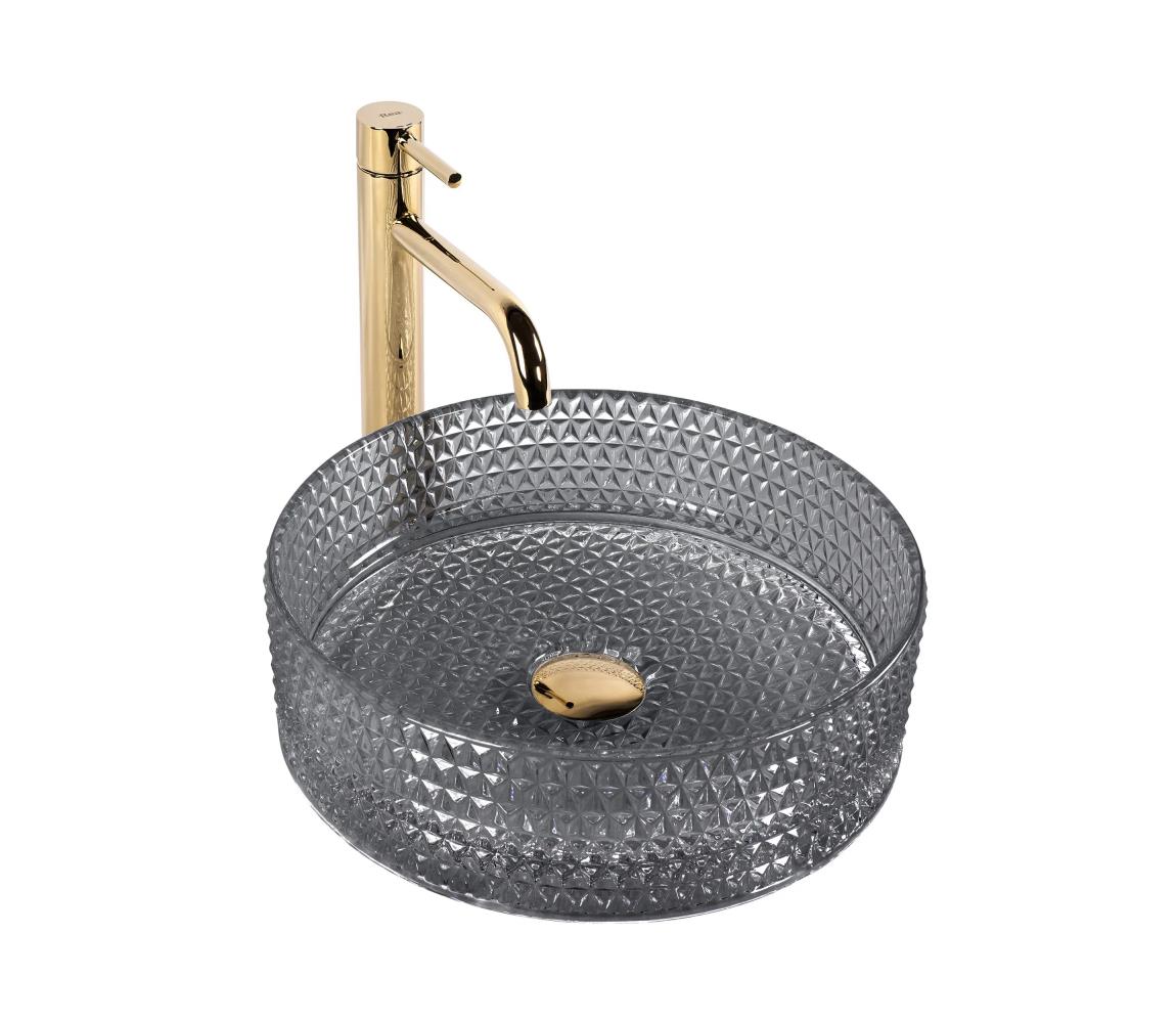 REA-U9671 - Umývadlo na dosku CRISTAL pr. 35,5 cm sklo/dymovo sivá REA-U9671