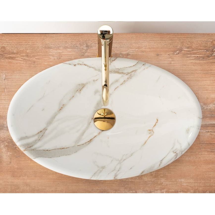 REA-U9685 - Umývadlo na dosku PAMELA 33x53 cm keramika/mramorový dekor