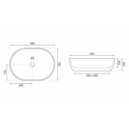 REA-U9889 - Umývadlo na dosku LARA 35x48,5 cm keramika/šedá/imitácia kameňa