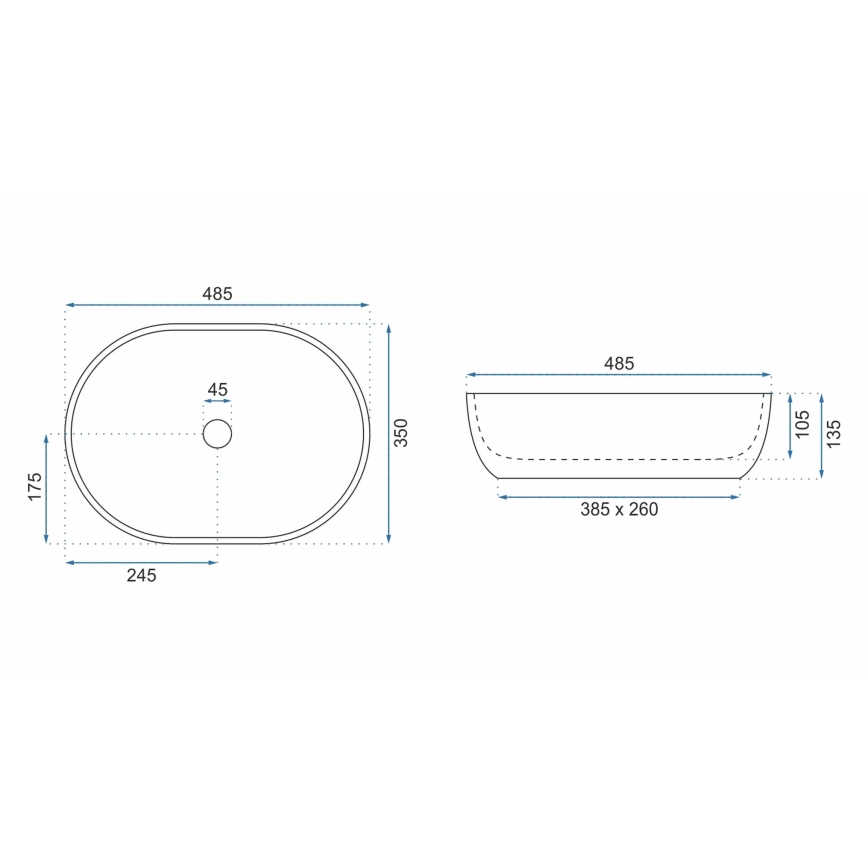 REA-U9889 - Umývadlo na dosku LARA 35x48,5 cm keramika/šedá/imitácia kameňa