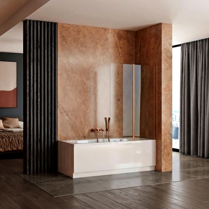 REA-W5696 - Skladacia vaňová zástena AGAT 140x80 cm kartáčovaná meď/číra