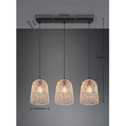 Reality - Luster na lanku LOVIS 3xE27/40W/230V čierny