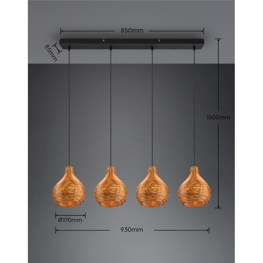 Reality - Závesný luster na lanku SPROUT 3xE14/40W/230V hnedá/ratan