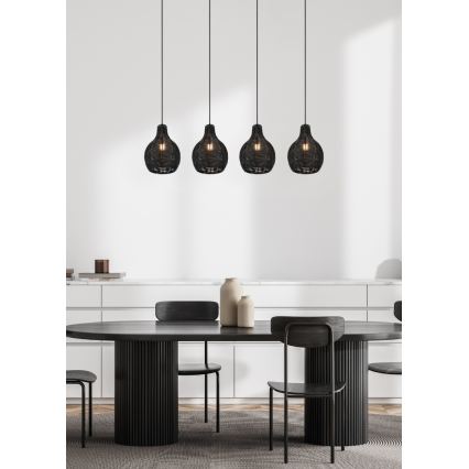 Reality - Závesný luster na lanku SPROUT 4xE14/30W/230V čierna/ratan