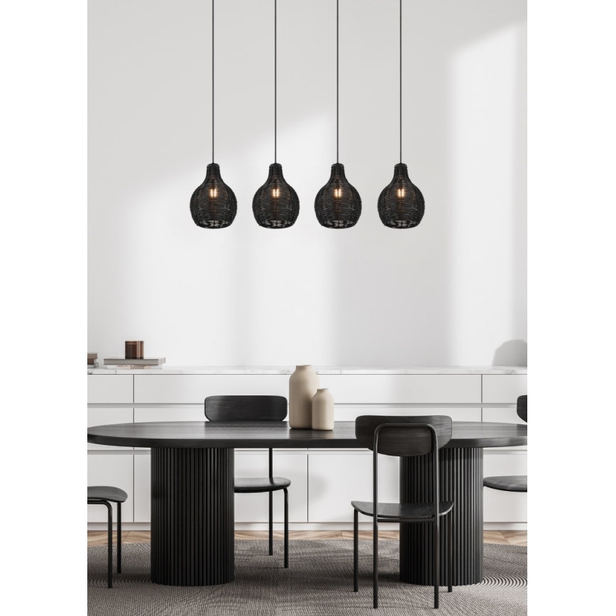 Reality - Závesný luster na lanku SPROUT 4xE14/30W/230V čierna/ratan