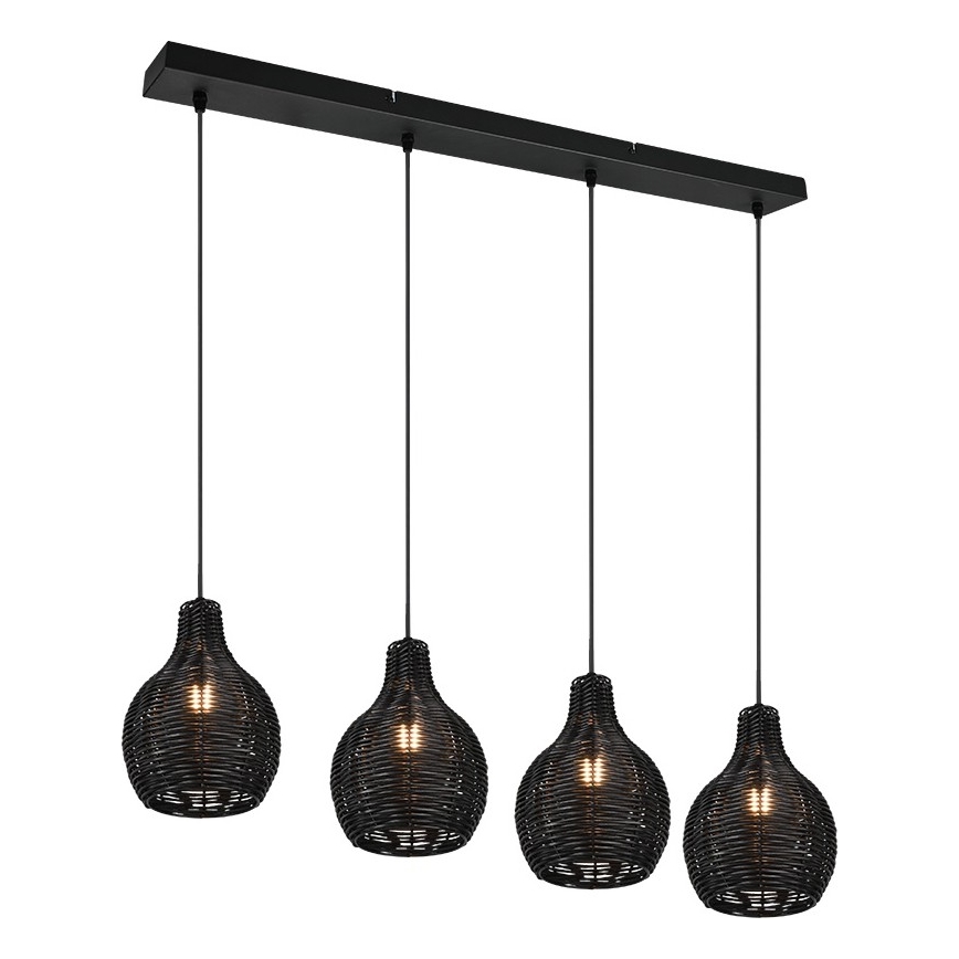 Reality - Závesný luster na lanku SPROUT 4xE14/30W/230V čierna/ratan