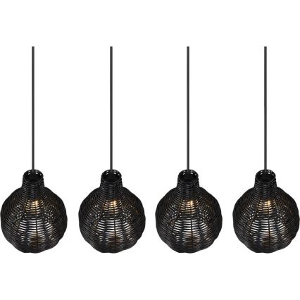 Reality - Závesný luster na lanku SPROUT 4xE14/30W/230V čierna/ratan