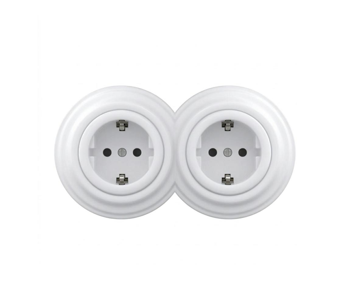 Reblig - Dvojitá retro domová zásuvka s rámčekom SCHUKO 230V snehovo biela 2xRG0152+2xRG0160