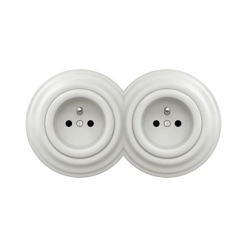 Reblig - Dvojitá retro domová zásuvka s rámikom 230 V, keramická, biela