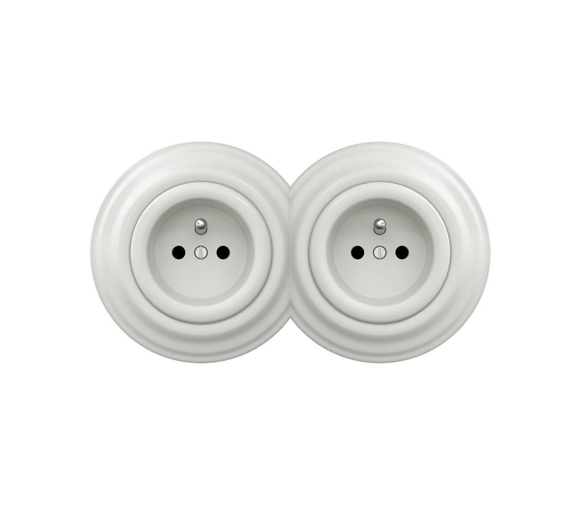 Reblig - Dvojitá retro domová zásuvka s rámikom 230 V, keramická, biela 2xRG0008+2xRG0006