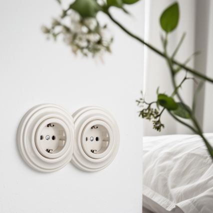 Reblig - Dvojitá retro domová zásuvka s rámikom SCHUKO 230 V béžová
