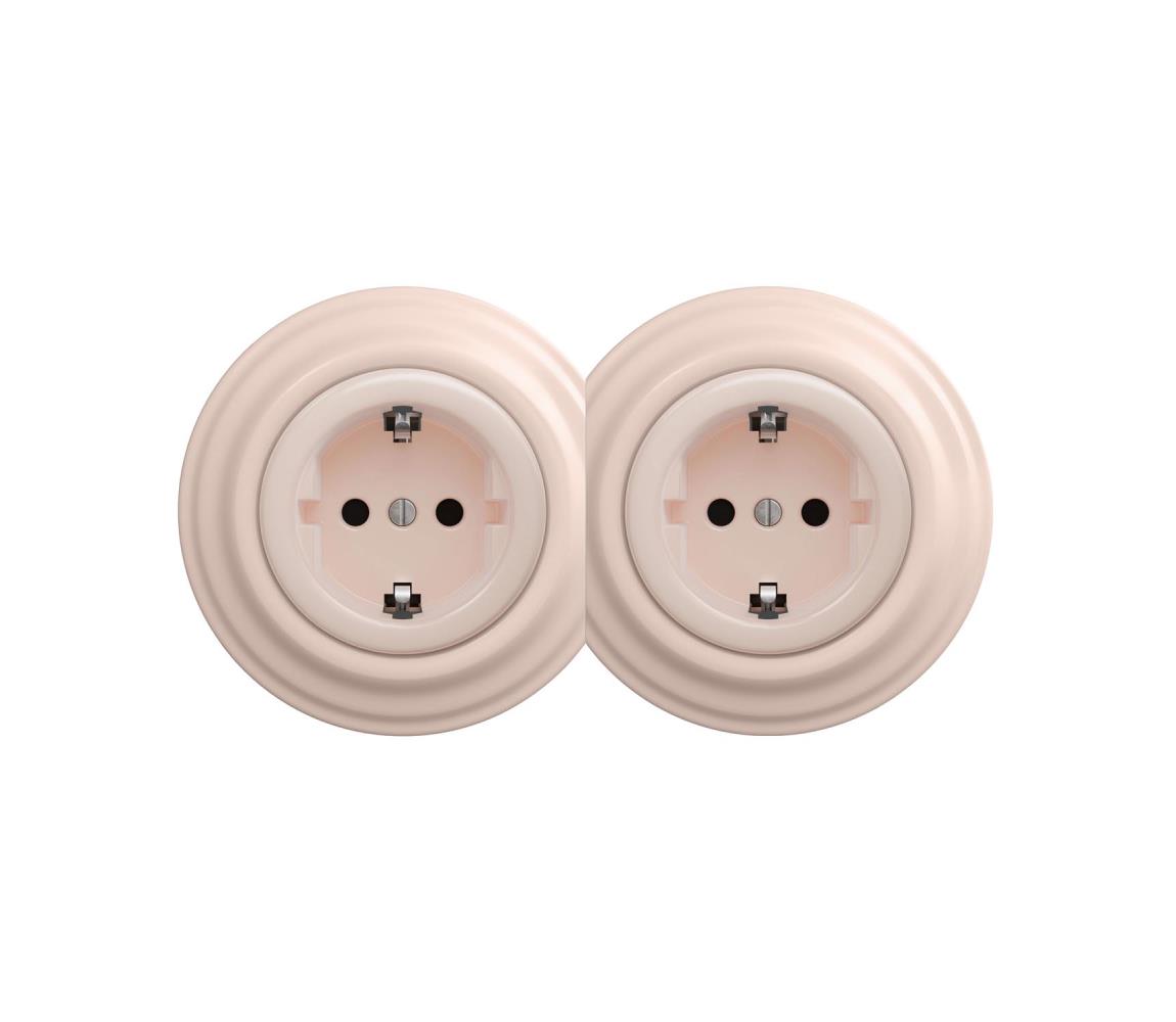 Reblig - Dvojitá retro domová zásuvka s rámikom SCHUKO 230 V staroružová 2xRG0120+2xRG0143
