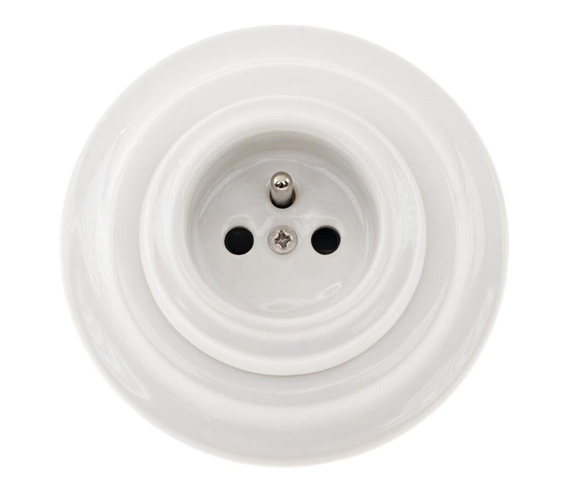 Reblig - Porcelánová retro domová zásuvka s rámčekom 250V/16A biela RGR52AF-W