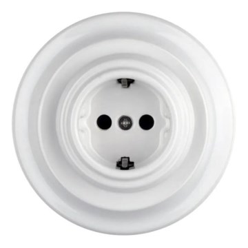 Reblig - Porcelánová retro domová zásuvka s rámikom SCHUKO 250V/16A biela