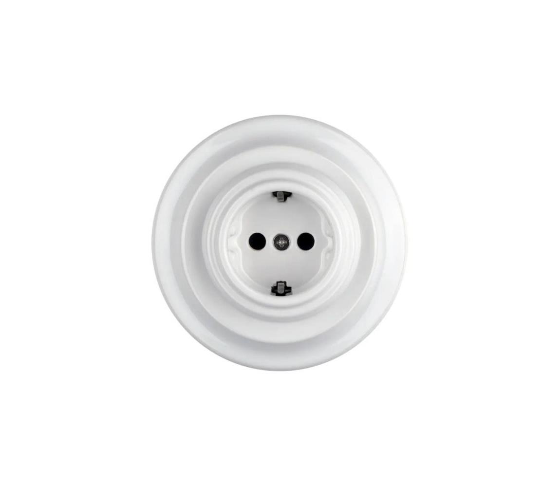 Reblig - porcelánová retro domová zásuvka so rámikom SCHUKO 250V/16A, biela RGRAG-W