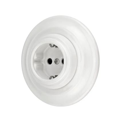 Reblig - Porcelánová retro domová zásuvka s rámčekom SCHUKO 250V/16A biela