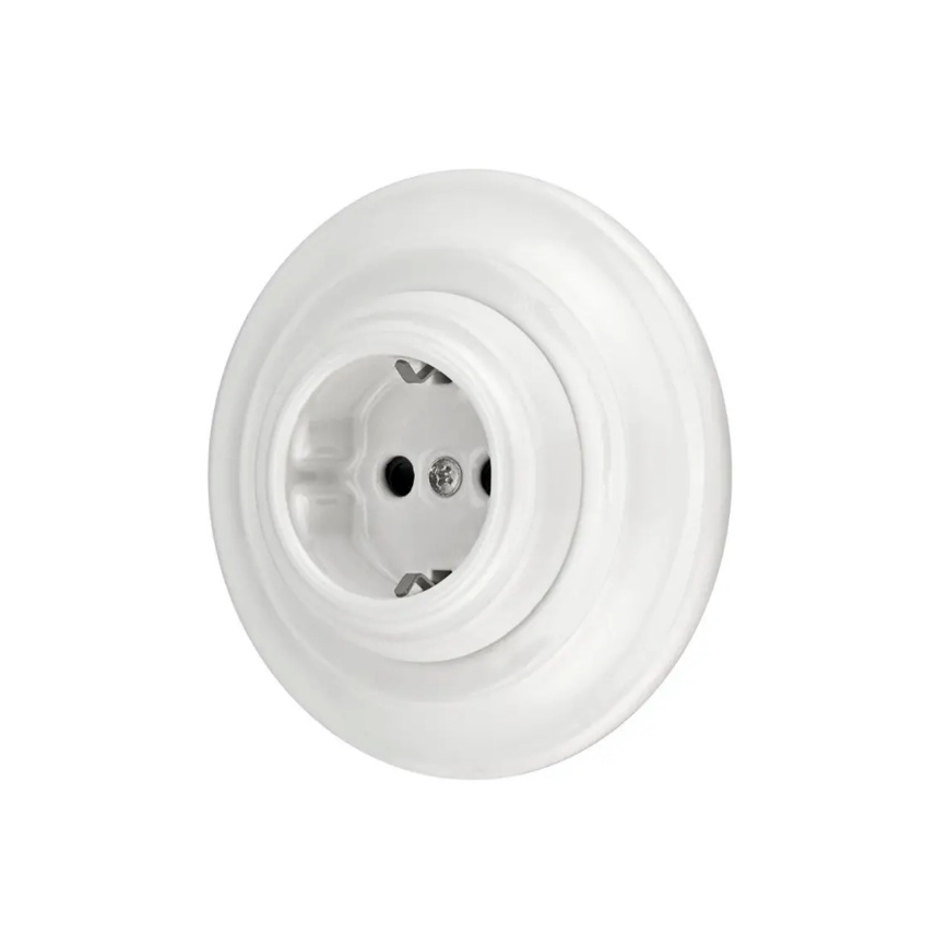 Reblig - Porcelánová retro domová zásuvka s rámčekom SCHUKO 250V/16A biela