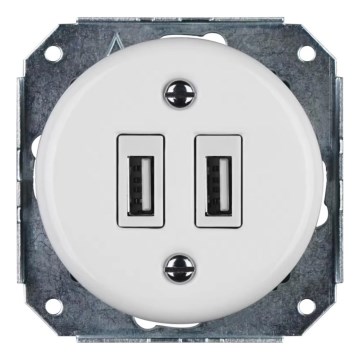 Reblig - Porcelánová retro USB napájacia zásuvka bez rámčeka 2x USB-A biela