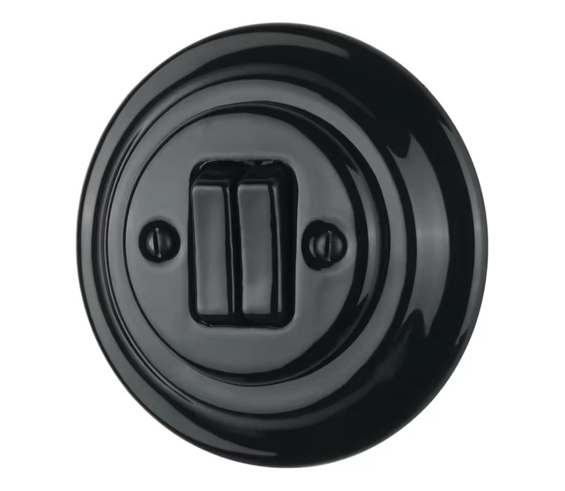Reblig - Porcelánový retro dvojitý vypínač s rámčekom č. 5 čierny RG210Q-B