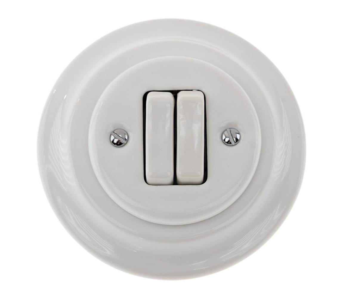 Reblig - Porcelánový retro dvojitý vypínač s rámčekom č. 6+6 biely RG220Q-W