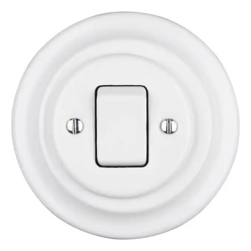 Reblig - porcelánový retro jednopólový vypínač s rámčekom č. 7, biely