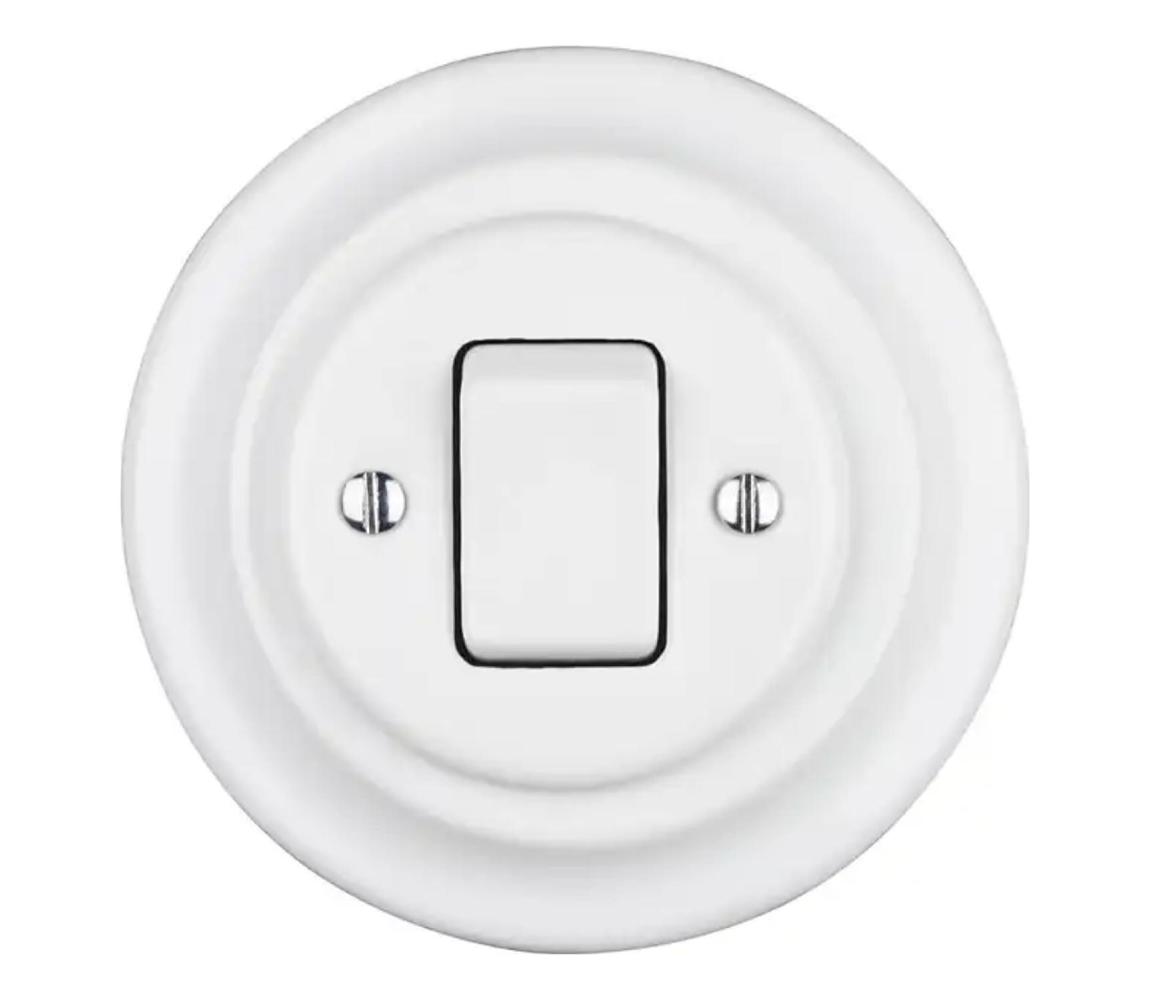 Reblig - porcelánový retro jednopólový vypínač s rámčekom č. 7, biely RG140Q-W