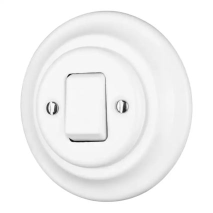 Reblig - porcelánový retro jednopólový vypínač s rámčekom č. 7, biely