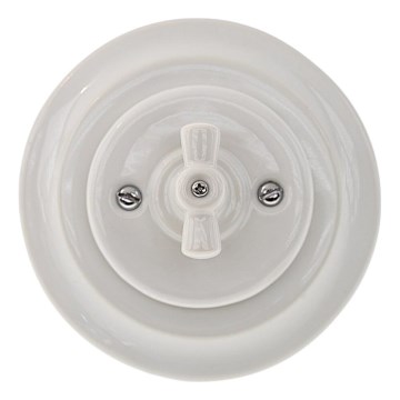 Reblig - Porcelánový retro otočný vypínač s rámčekom č. 7 biela