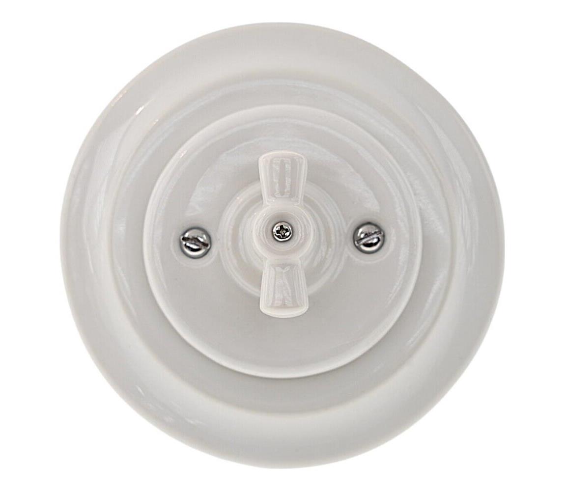Reblig - Porcelánový retro otočný vypínač s rámčekom č. 7 biela RG130A1-W