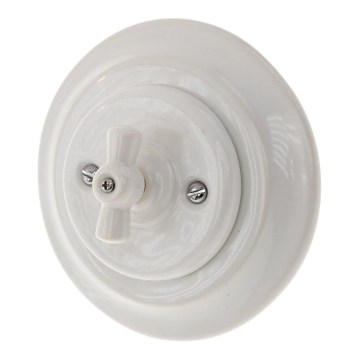 Reblig - porcelánový retro otočný vypínač s rámikom č. 5, biely